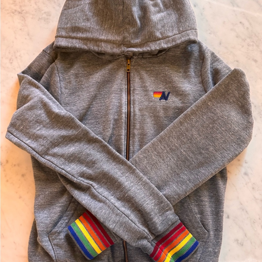 Aviator Nation Women’s Heather Grey Sweatshirt Rainbow in Size S